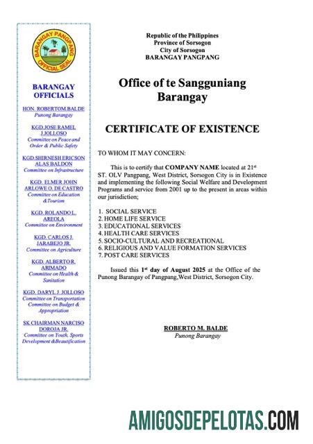 Certificado de Existência das Filipinas em branco Modelo Word e PDF